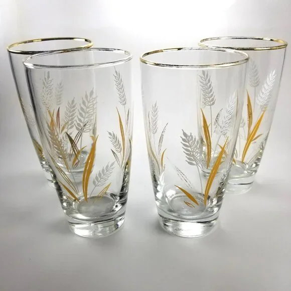 Libby Wheat Spray Cocktail Glasses, White and Gold Wheat Tumblers, Circa 1960 - Picture 8 of 15